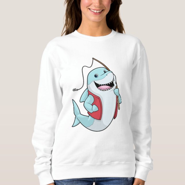 Hajar vid fiske med fiskstav t shirt (Framsida)