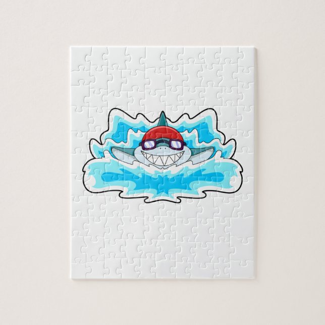 Hajar vid simning med simmande glasögon pussel (Vertikal)