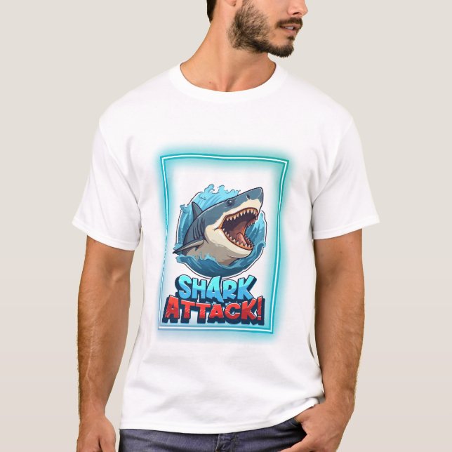 Hajattack Grafik T-Shirt – Modig Ocean Rovdjur (Framsida)