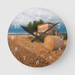 Hajbale i Provence fält Rund Klocka