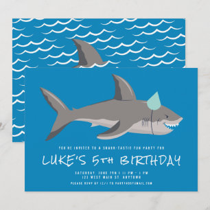 Hajblått Coola Barns födelsedag Party Inbjudningar