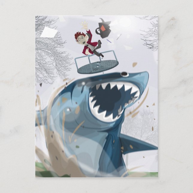 Hajen i parken (originalteckning) vykort (Framsida)