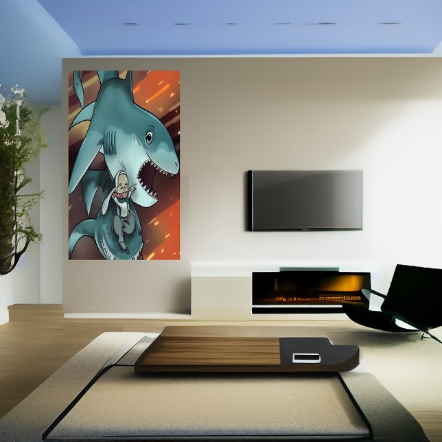 Hajen och mannen | AI Art Poster (Skapare uppladdad)