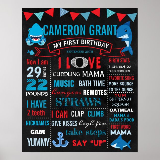 Hajens första födelsedag-skylt för en pojke poster (Framsidan)