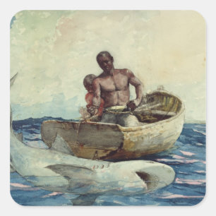 Hajfiske, 1885 fyrkantigt klistermärke
