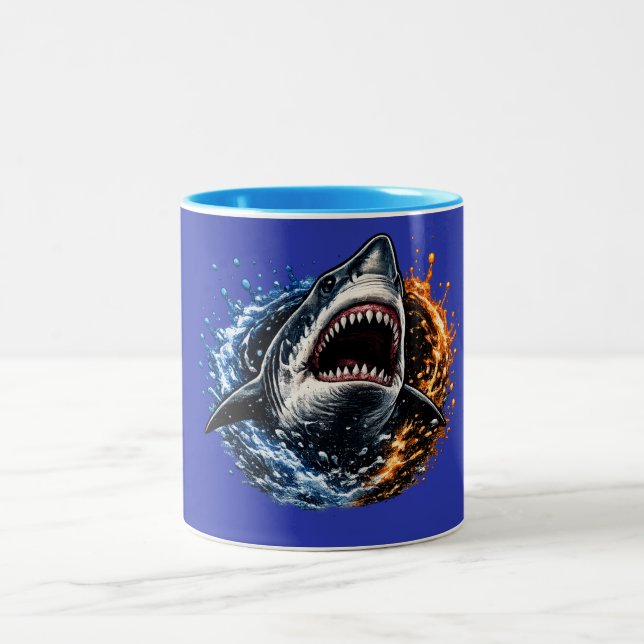 Hajhuvud Havsplashdesign – Djärv marin grafik Två-Tonad Mugg (Center)