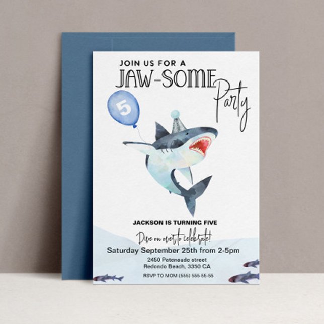 Hajinbjudan, ÅLDER, Jawsome-födelsedag Inbjudningar (Jawsome shark birthday invitaiton)