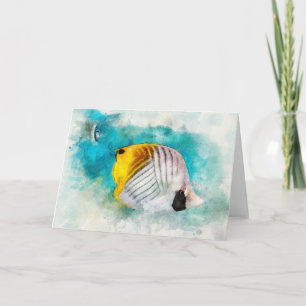 Hajisk tropisk fiskvattenfärg - Butterflufish Kort