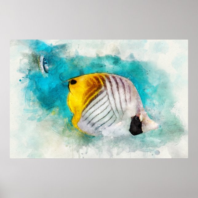 Hajisk tropisk fiskvattenfärg - Butterflufish Poster (Framsidan)