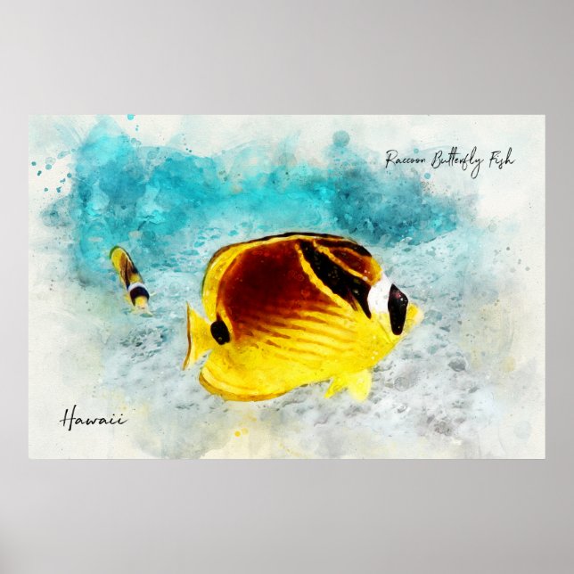 Hajisk tropisk fiskvattenfärg - Butterflufish Poster (Framsidan)