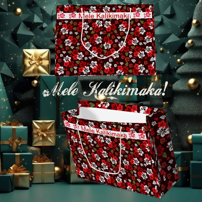 Hajiska julen Hibiscus Large Gift Bag (Mele Kalikimaka Gift Bag)