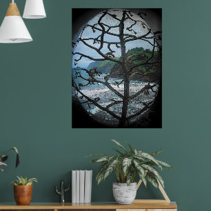 Hajiska oceanen Beach Träd Photo Spotlight Poster