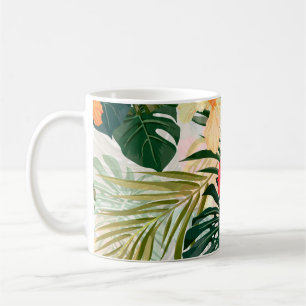 Hajiska tropiska växter, färgstarka blommor. kaffemugg