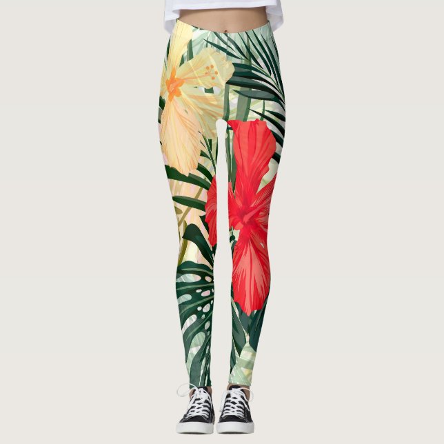 Hajiska tropiska växter, färgstarka blommor. leggings (Framsida)