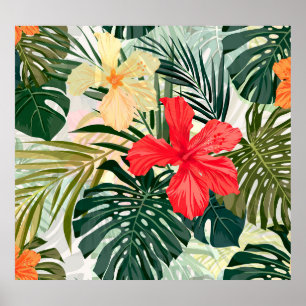 Hajiska tropiska växter, färgstarka blommor. poster