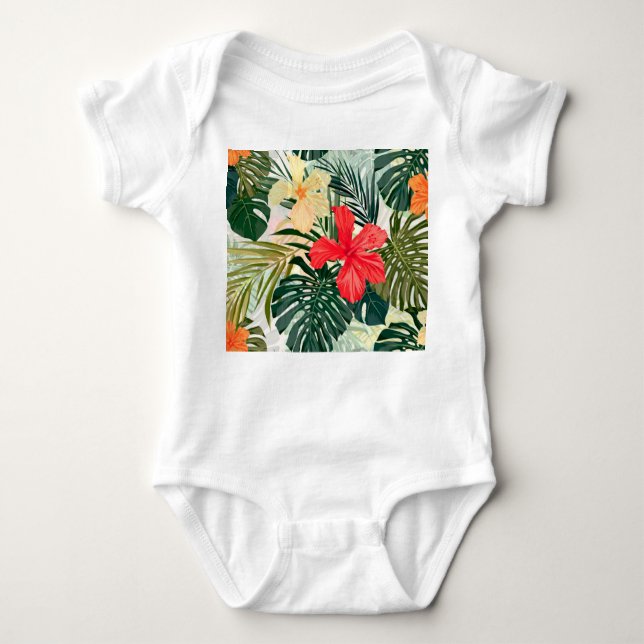 Hajiska tropiska växter, färgstarka blommor. t shirt (Framsida)