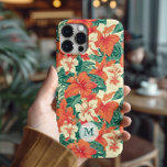 Hajiska vibe tropiska blommor mönster<br><div class="desc">Aestetiskt färgad tropisk orange och vita blommor,  grönt löv mönster med en hawaiisk vibe - anpassade valfritt monogram.</div>