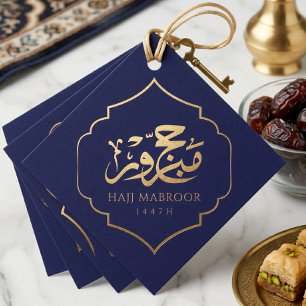 Hajj Mabroor Elegant Guld Arabisk Kalligrafi Marin Gåvor Etiketter