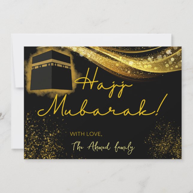 Hajj Mubarak med svarta och gyllene accenter Anteckningskort (Framsida)