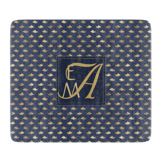 Hajmarflottan Blue Guld Monogram Home Decor Newlyw (Framsidan)