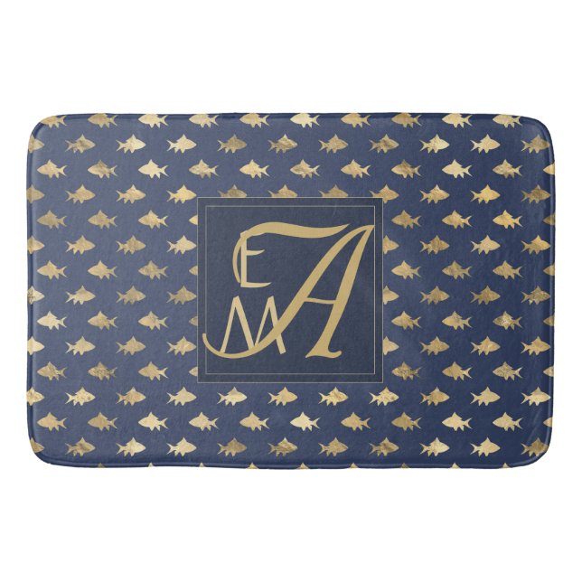 Hajmarflottan Blue Guld Monogram Home Decor Newlyw Badrumsmatta (Framsidan)
