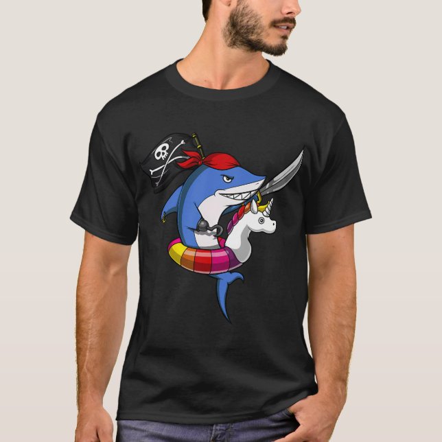 Hajpappa Ridande Enhörning Flyter T Shirt (Framsida)