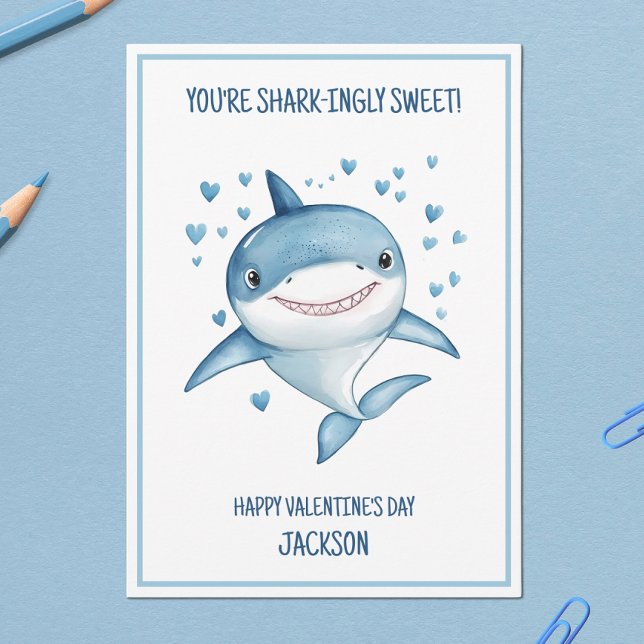 Hajpojkar Klassrum Skola Glad Alla Hjärtans Dag Julkort (Shark Boys Classroom School Happy Valentine's Day Holiday Card)
