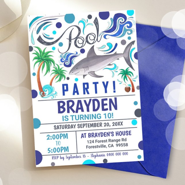 Hajs Bassäng-partiets inbjudan Boy Bassäng Party I (Skapare uppladdad)
