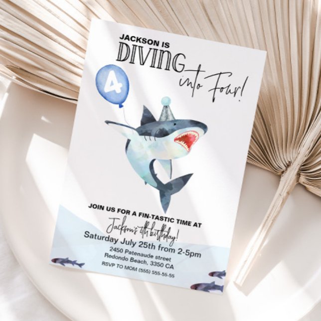 Hajs födelsedag - Dive in i FYRA Inbjudningar (shark birthday invitation)