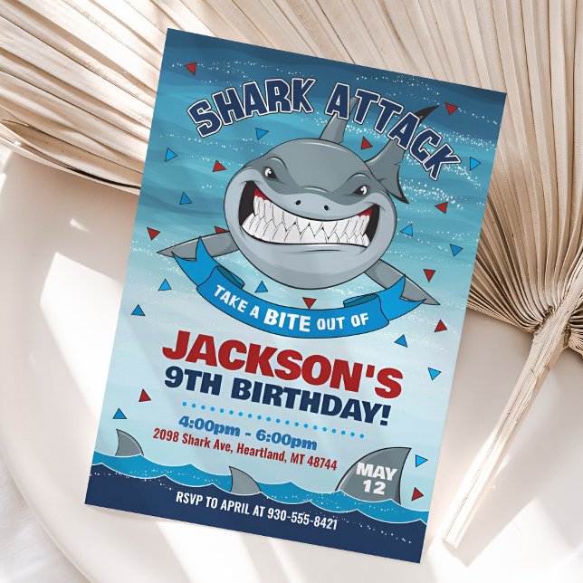 Hajs födelsedag, pojke under sjön Party Inbjudningar (Shark Birthday Invitation)