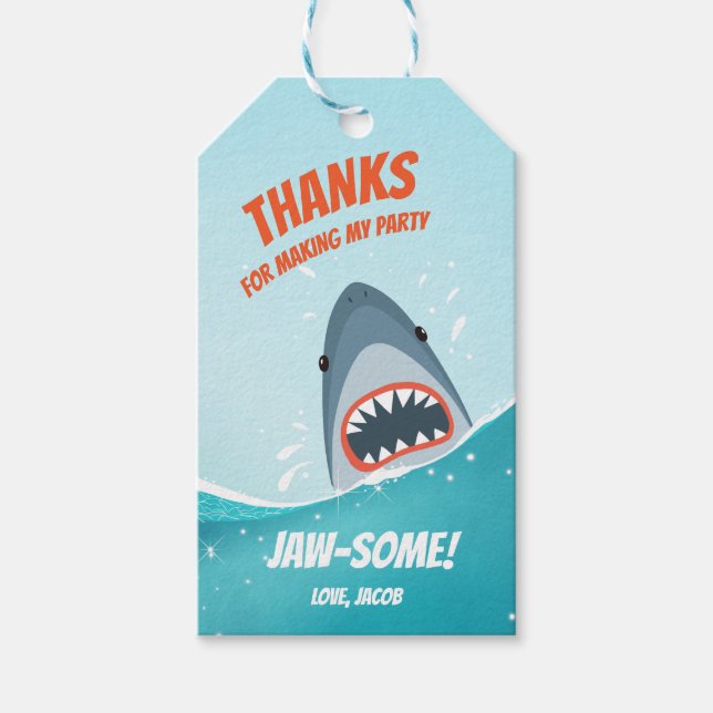 Hajs tack till märkre Bassäng Party Bait Birthday  Presentetikett (Framsidan)