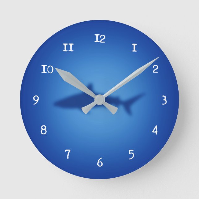 Hajsilhouette Rund Klocka (Framsida)