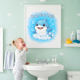 Hajstänk Barns Badrumsväggkonst Poster