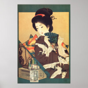 HAJUTSURU SAKE Japan Geisha Vintage Reklam Poster