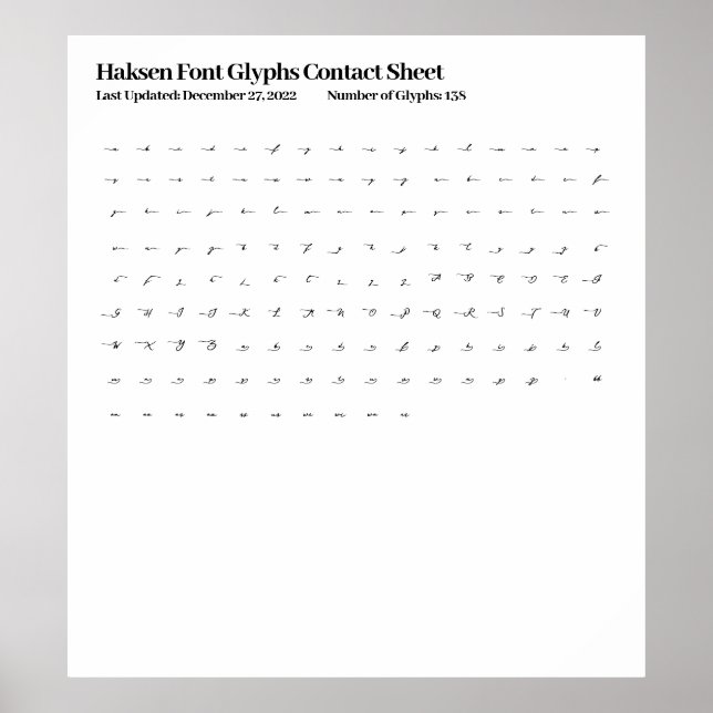 Haksen-teckensnitt Glyfer Kontaktdokument Poster (Framsidan)
