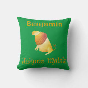 Hakuna Matata Afrikansk lejon Grön och Guld Kudde