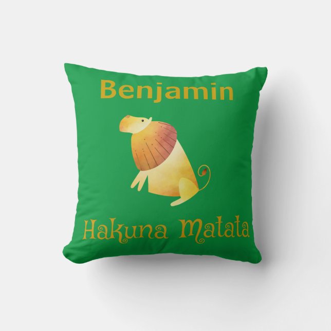 Hakuna Matata Afrikansk lejon Grön och Guld Kudde (Framsida)