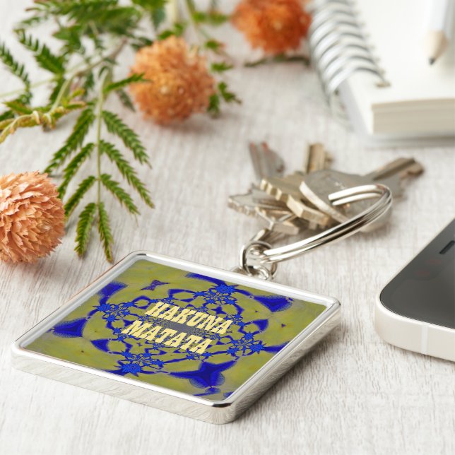 Hakuna Matata Fyrkantig Silverfärgad Nyckelring (Sidan)