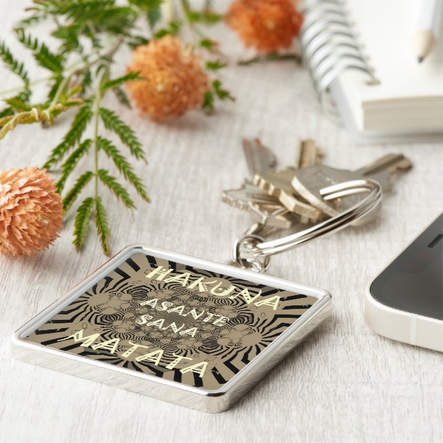 Hakuna Matata Fyrkantig Silverfärgad Nyckelring (Sidan)