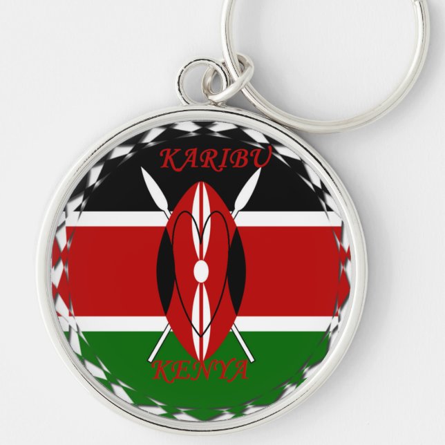 Hakuna matata Karaibu Kenya Rund Silverfärgad Nyckelring (Framsidan)