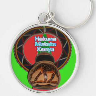 Hakuna Matata Kenya Art Skriv ut Rund Silverfärgad Nyckelring