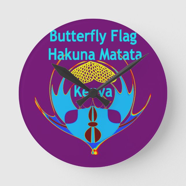 "Hakuna Matata Kenya" Butterfly Art Print/Graphic Rund Klocka (Framsida)