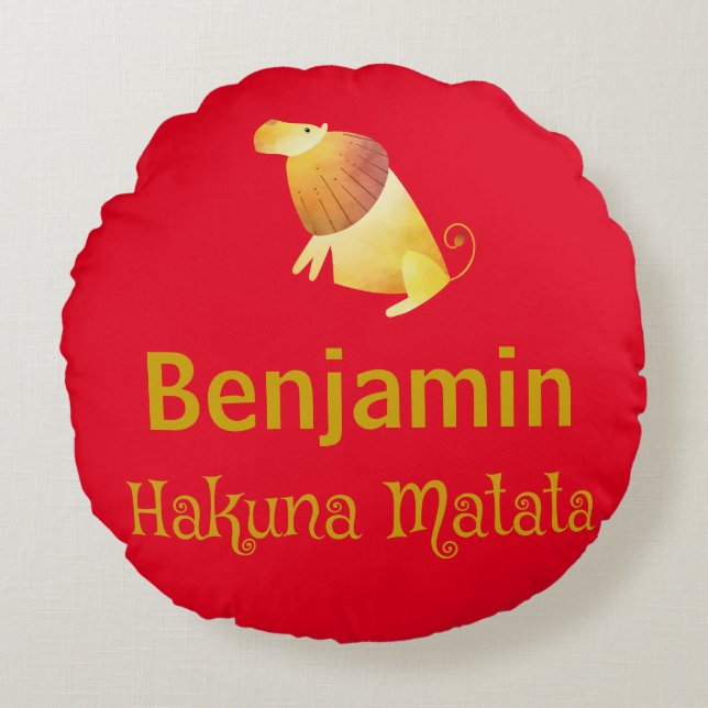 Hakuna Matata Lejon Röd Rund Kudde (Framsidan)