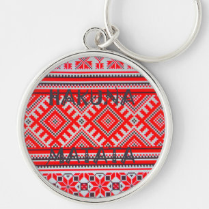 Hakuna Matata Seamless Geometrical Mönster Rund Silverfärgad Nyckelring
