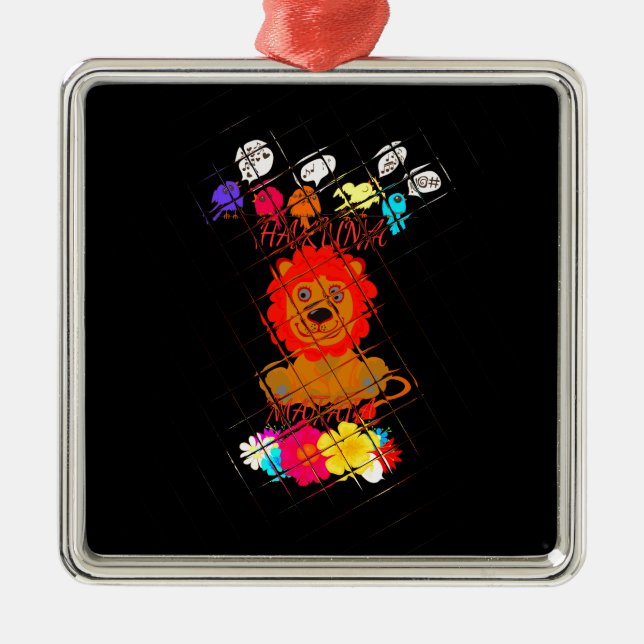 Hakuna Matata Söt baby lejona kung-design Julgransprydnad Metall (Framsidan)