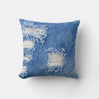 Hål, denim jeans, riven struktur kudde