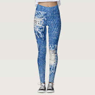 Hål, denim jeans, riven struktur leggings