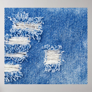 Hål, denim jeans, riven struktur poster