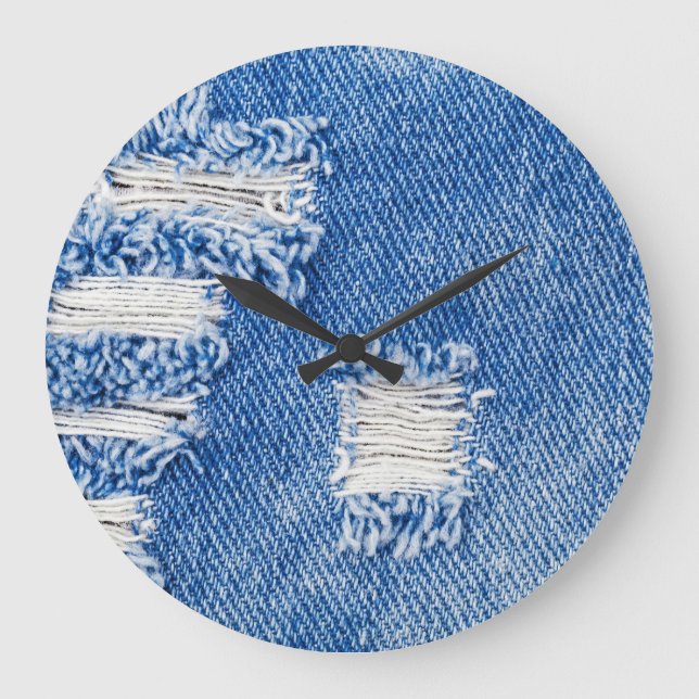 Hål, denim jeans, riven struktur stor klocka (Framsida)