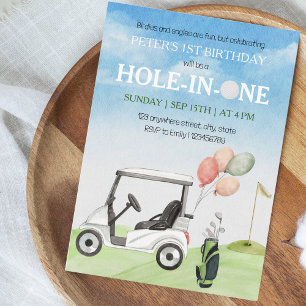 Hål i en golf 1:a födelsedag inbjudningar